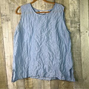 Caroline Rose 1X Crinkle Material Sleeveless Crewneck Tunic Pale Blue